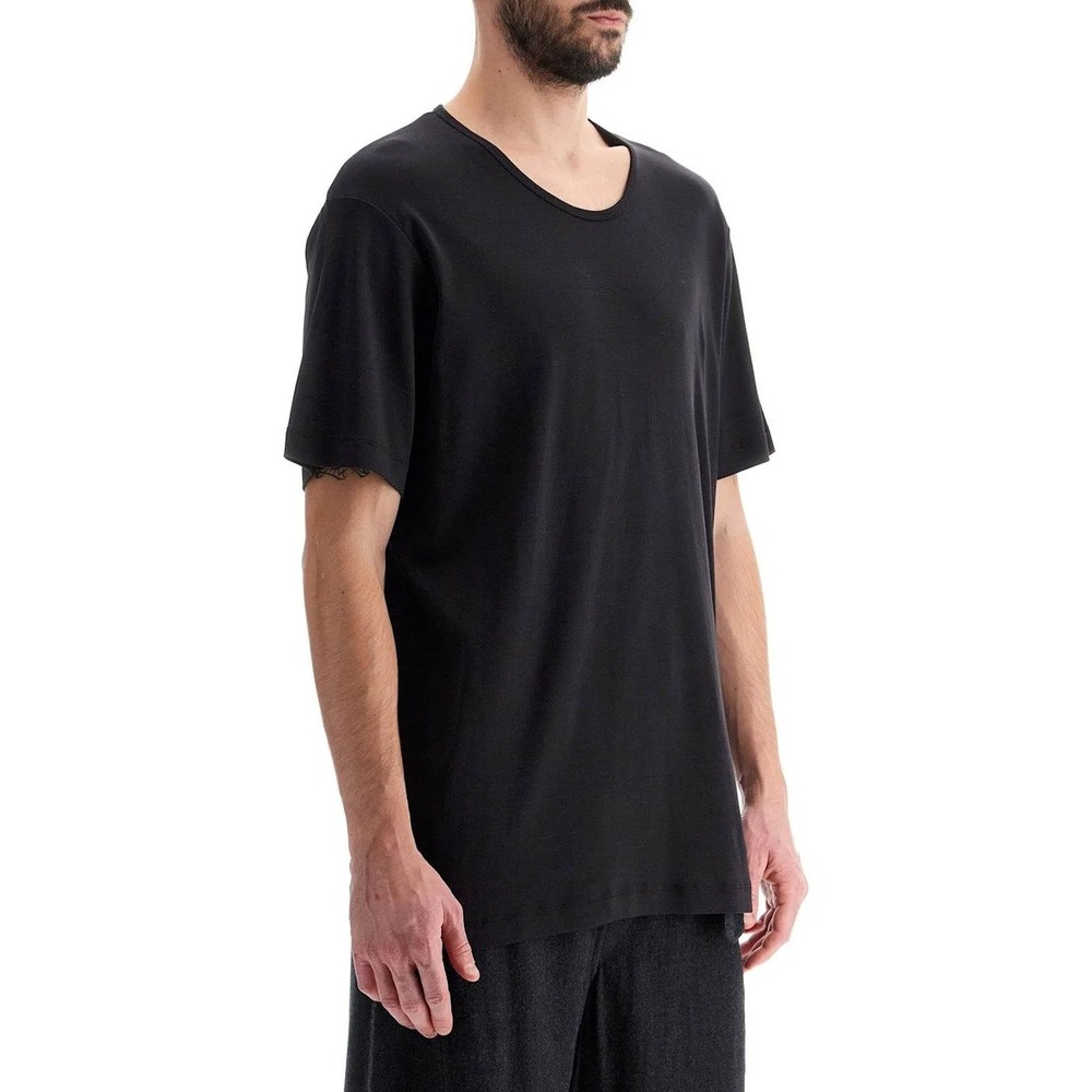 Lemaire Mens Black Cotton Relaxed Fit Round Neck Short Sleeve TShirt Designer XS